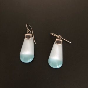 Stering Silver Glass Teardrop Earrings 925 Blue Glass Fish hook style